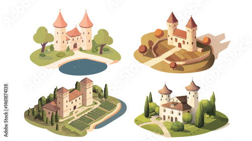 A small rural Baroque castle nestled in the countryside, featuring intricate architectural details, elegant stonework, and a charming historical atmosphere. Ideal for historical architecture, travel, 