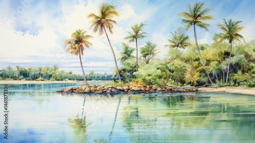 painting water color palm tree
