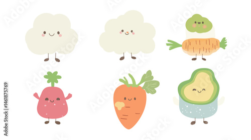 Charming cartoon personas adorned in diverse outfits, featuring vibrant colors, unique styles, and playful expressions. Perfect for illustrations, character design, and creative storytelling in variou