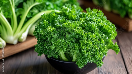 Modern indoor agriculture design with vertical racks of bok choy and parsley, advanced irrigation channels, spacious floor and minimalist backdrop, LED grow lights above