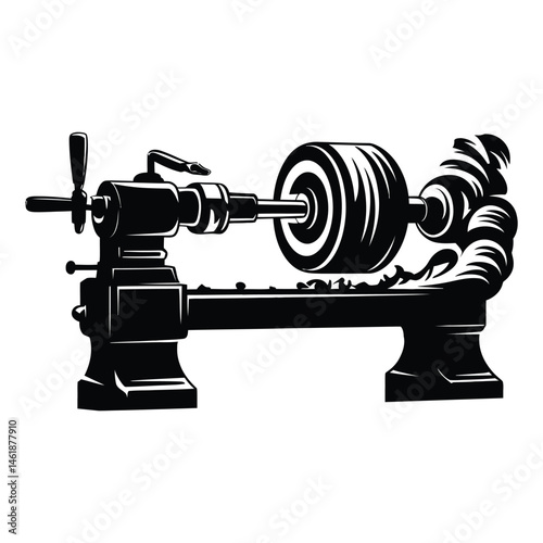 Lathe turning wood Silhouette, Vector, Illustration, Icon, Logo, White Background.
