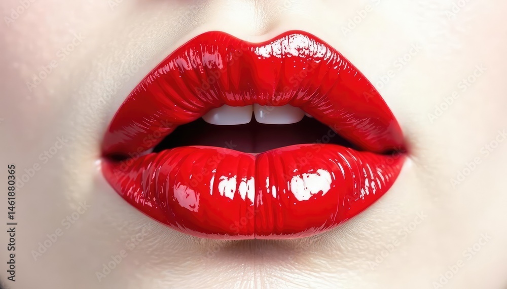 Obraz premium Bold red lips sharply contrasted on a pristine white , lip care, visual