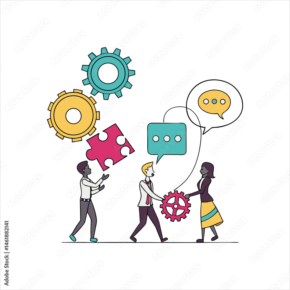business man and woman with gears business man and woman with gears