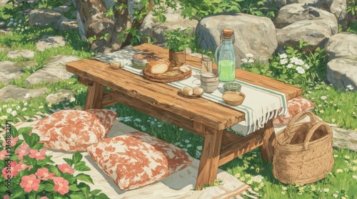 Serene Rustic Picnic in Sunny Garden Setting