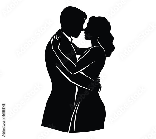 silhouette of couple, A loving couple silhouette,romantic couple facing each other black and white silhouette illustration.......