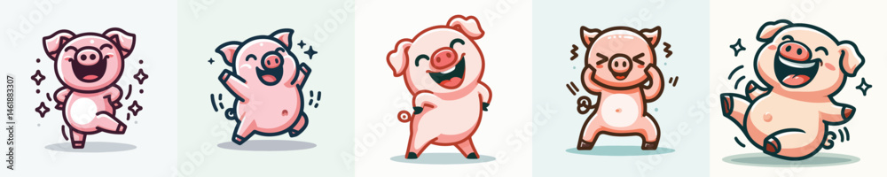 Vector of a cute little pig dancing happily Vector of a cute little pig dancing happily