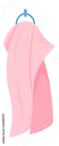 Soft pink towel hanging elegantly on a blue circular towel ring, enhancing the bathroom or spa atmosphere with a delightful blend of color and comfort