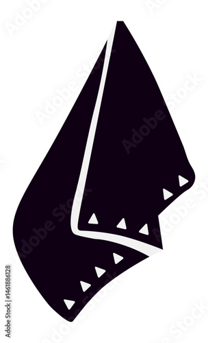 Simple black kitchen towel hanging with a white trim and triangular stitching, useful for drying dishes or hands, adding a touch of minimalist style to the culinary space