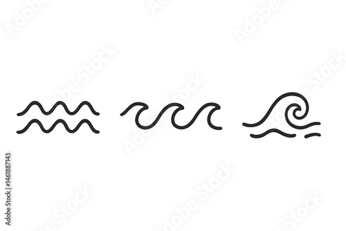 Vector illustration of stylized wave icons representing ocean movement and water dynamics