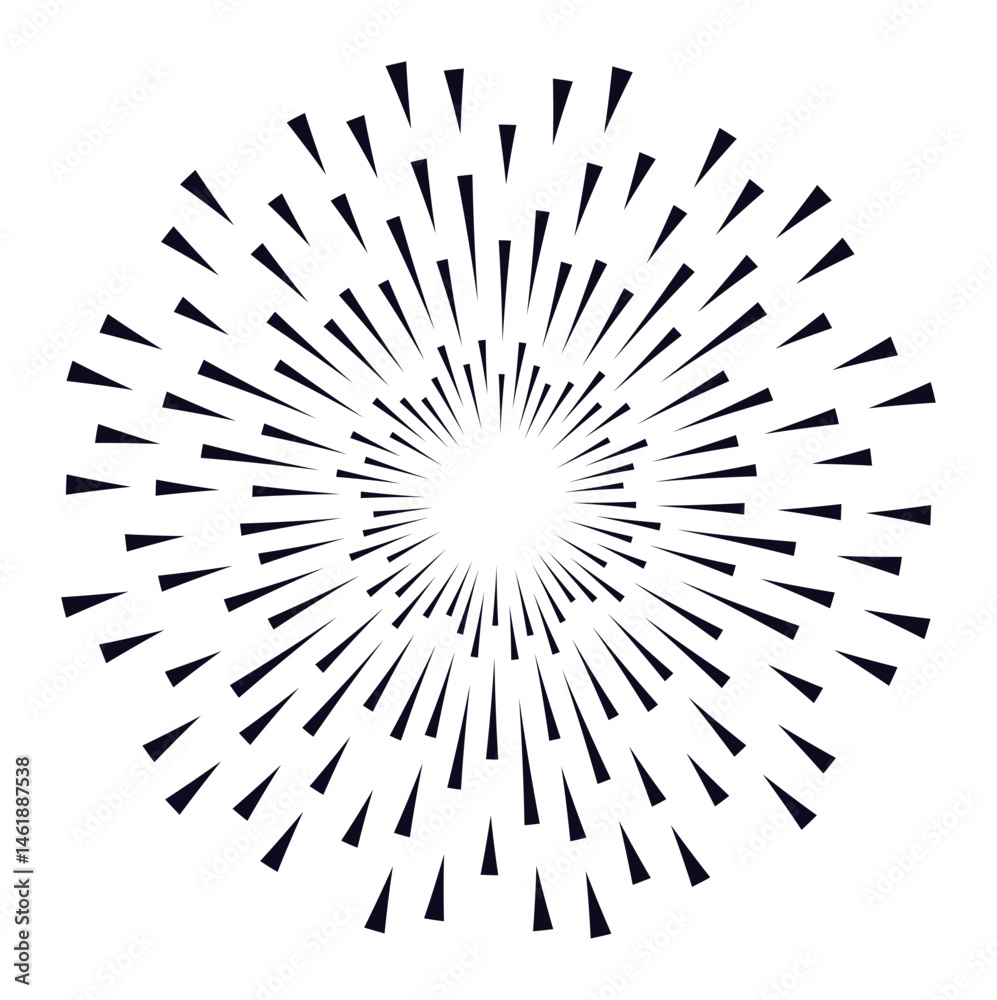 Fototapeta premium Creating a hypnotic circular pattern radiating from the center, featuring a mesmerizing geometric design with small triangles extending outward, evokes a sense of energy and movement