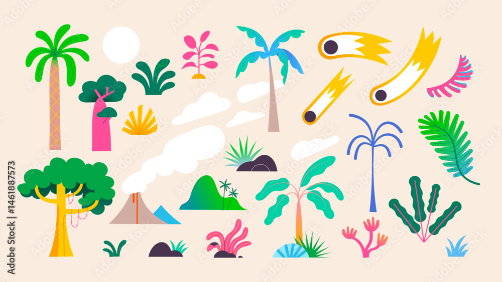 Vector Palm Tree Tropical Plants Layered Animation Asset Volcano Rainforest Repeat Pattern Collection 