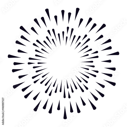 Geometric pattern featuring radial lines expanding from the center, creating a series of concentric circles. Evoking a sense of dynamism, energy, and mesmerizing visual illusion