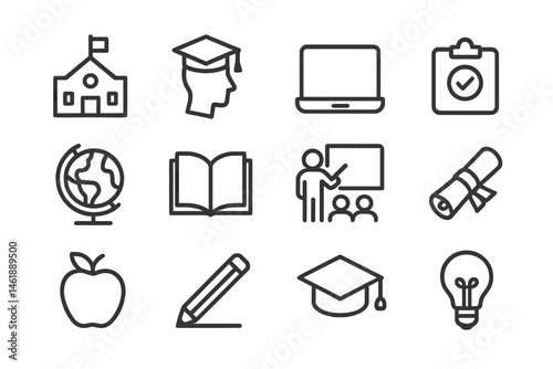Educational icons set featuring school, graduation, and learning symbols for modern learning environments