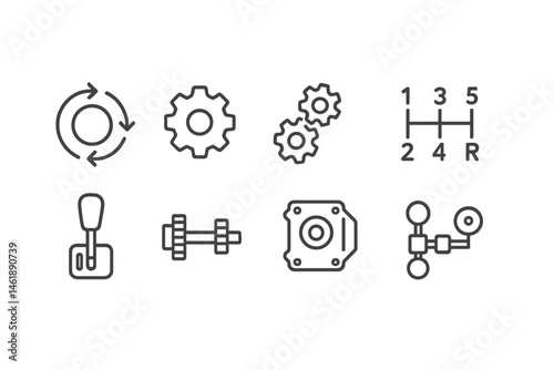 Vector illustration depicting various automotive and mechanical elements used in vehicle operation and maintenance activities