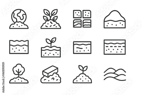 Vector illustration depicting various soil types, plants, and environmental elements for educational purposes