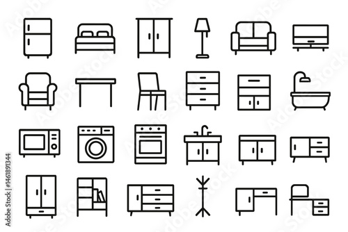 Vector illustration of various furniture and household items designed for a home interior setting