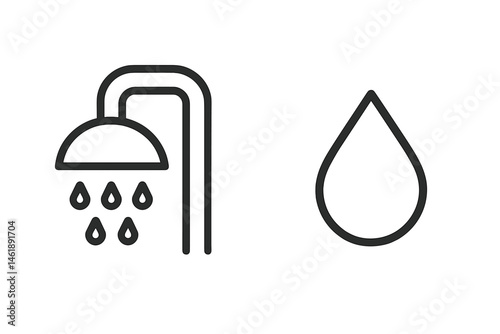 Vector illustration of a shower head and a water droplet symbolizing cleanliness and hygiene in a bathroom setting