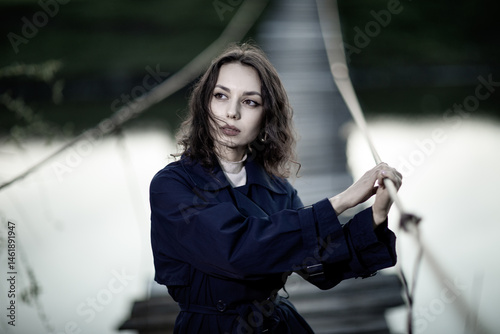 Obraz na płótnie Beautiful Woman long brunette hair. Spa model Girl with Perfect Fresh Clean Skin. Beauty black eyes. w salonie