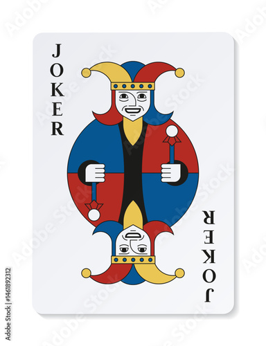 Colored Joker playing card. Casino clipart.