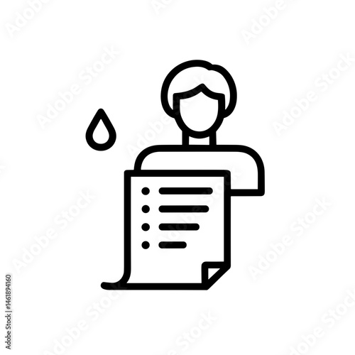 Nervous student with sweat drop holding exam paper  