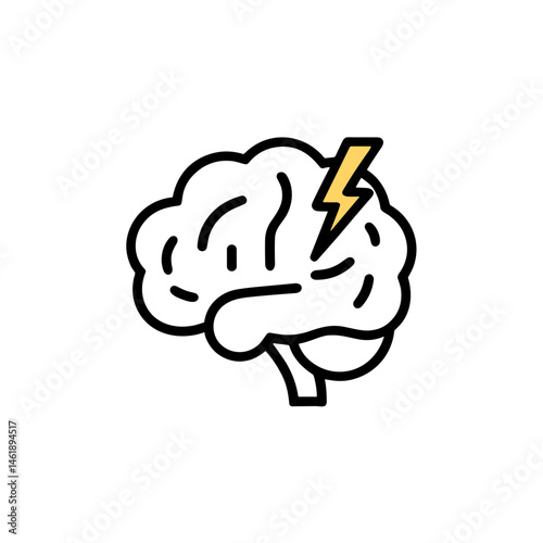Brain with Lightning Symbolizing Exam Stress  