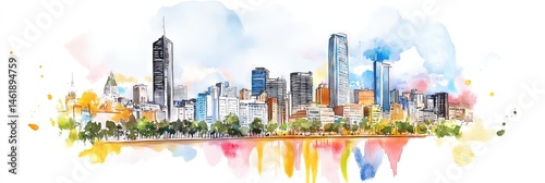 watercolor bogota colombia downtown skyline -