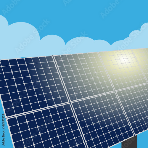Solar panels under the sun beams