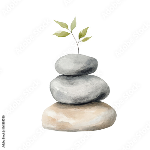 Tranquil stones and sprout, delicate balance in nature's silent expression