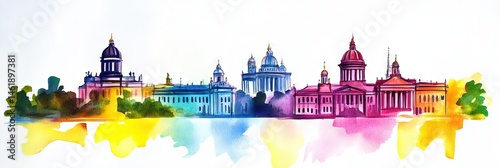 watercolor saint petersburg russia downtown skyline 