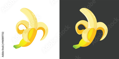 Banana icon. Peel bananas, yellow fruit, bananas. Tropical fruits, tropical fruits banana illustration, banana snacks or vegetarian nutrition, banana isolated on white background.