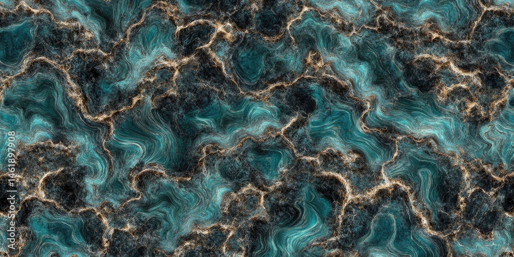 Obraz premium Abstract teal and gold swirling marble pattern