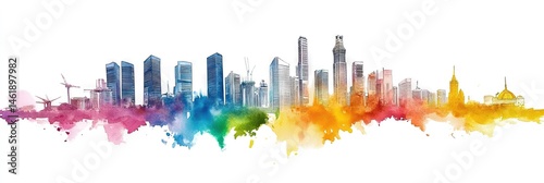 watercolor singapore downtown skyline