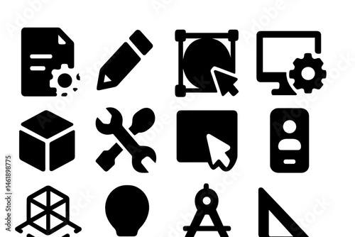 Vector illustration icons representing design tools and elements for creative projects in graphic design