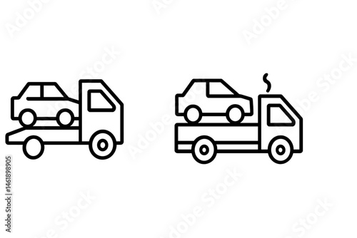 Vector illustration of a tow truck transporting vehicles in a minimalistic design with two different angles featured