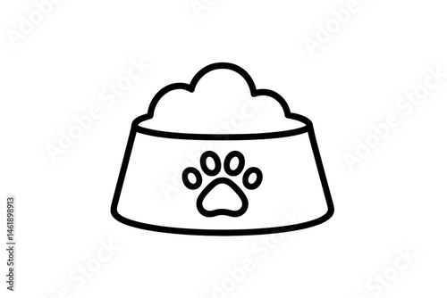 Vector illustration of a pet food bowl with a paw print, suitable for animal care and pet-related designs