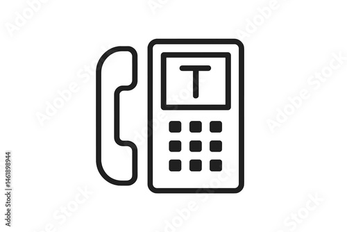 Vector illustration of a simple telephone icon displaying a letter on the screen, designed in minimalistic style for digital use