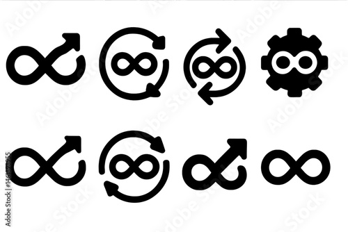 Unique vector illustration icons representing the concept of infinity in various styles and forms for design projects and creative purposes