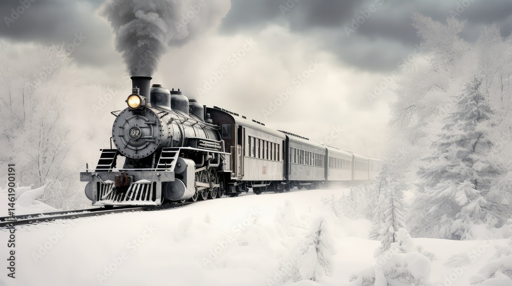 Naklejka premium vintage winter train