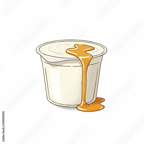 Yogurt cup with honey. Sweet treat. Spoonful of dessert. Delicious indulgence