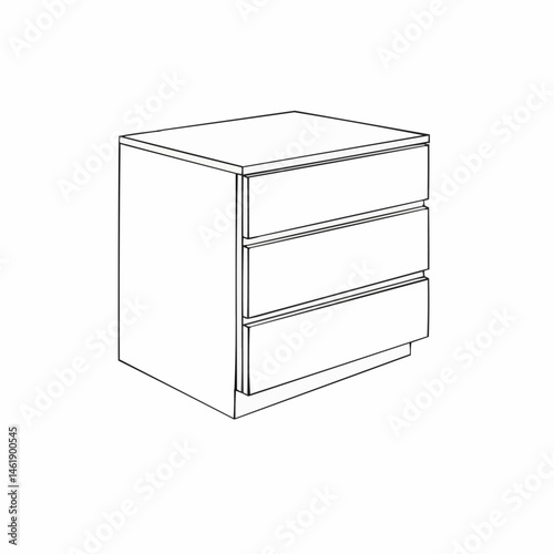 A schematic of a dresser with several drawers shown. Black and white image