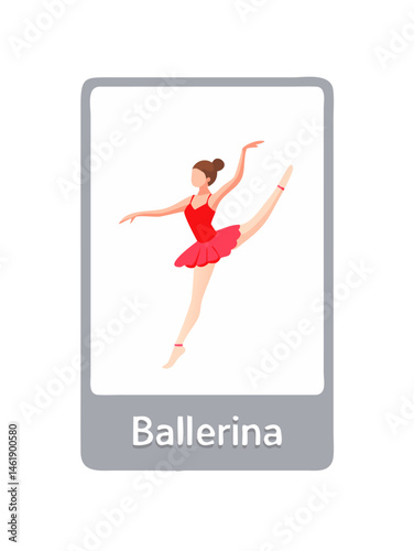 Ballerina in a red tutu performing an elegant dance move in a studio with a soft background