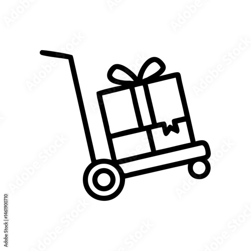 Gift boxes on a hand truck ready for delivery during the holiday season in a busy urban environment
