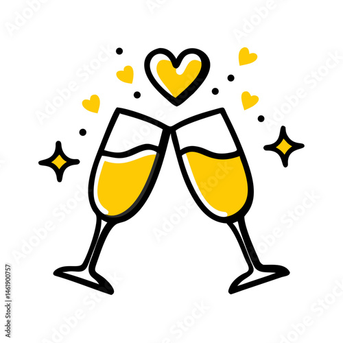Celebrate love and joy with two sparkling glasses toasting together in a festive atmosphere filled with cheerful decorations