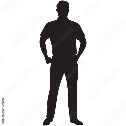 Silhouette of a standing man in a casual pose against a plain background