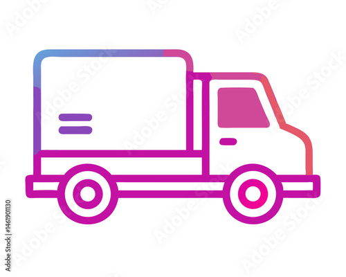 Delivery truck moving through a vibrant cityscape in the early morning light