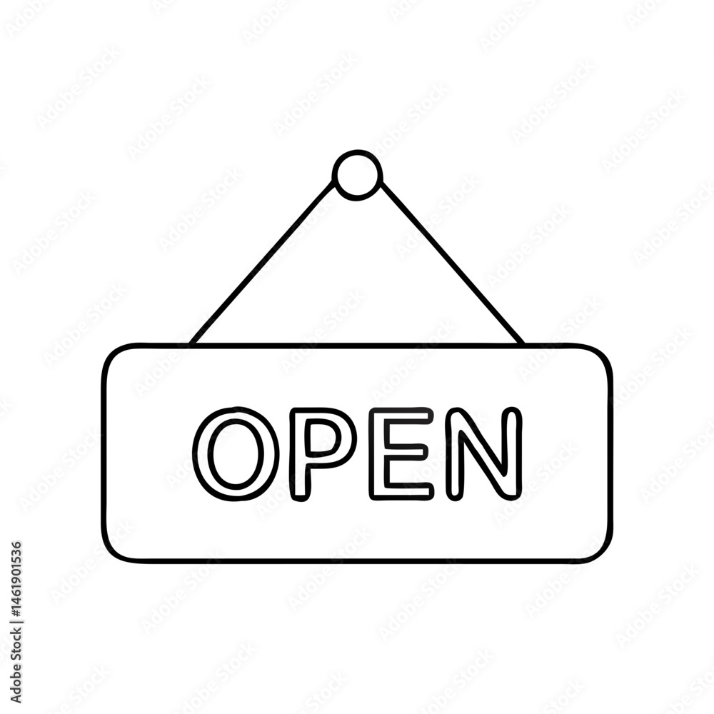 Sign indicating availability of business during operating hours for customers and visitors Sign indicating availability of business during operating hours for customers and visitors