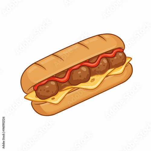 Cartoon sub sandwich with sauce and filling