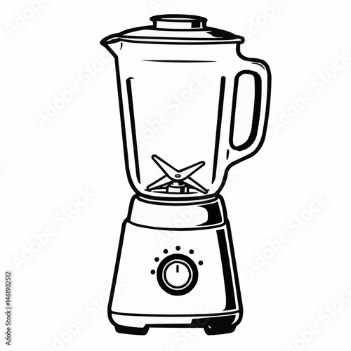 Simplified black-and-white illustration of a blender with a lid and handle