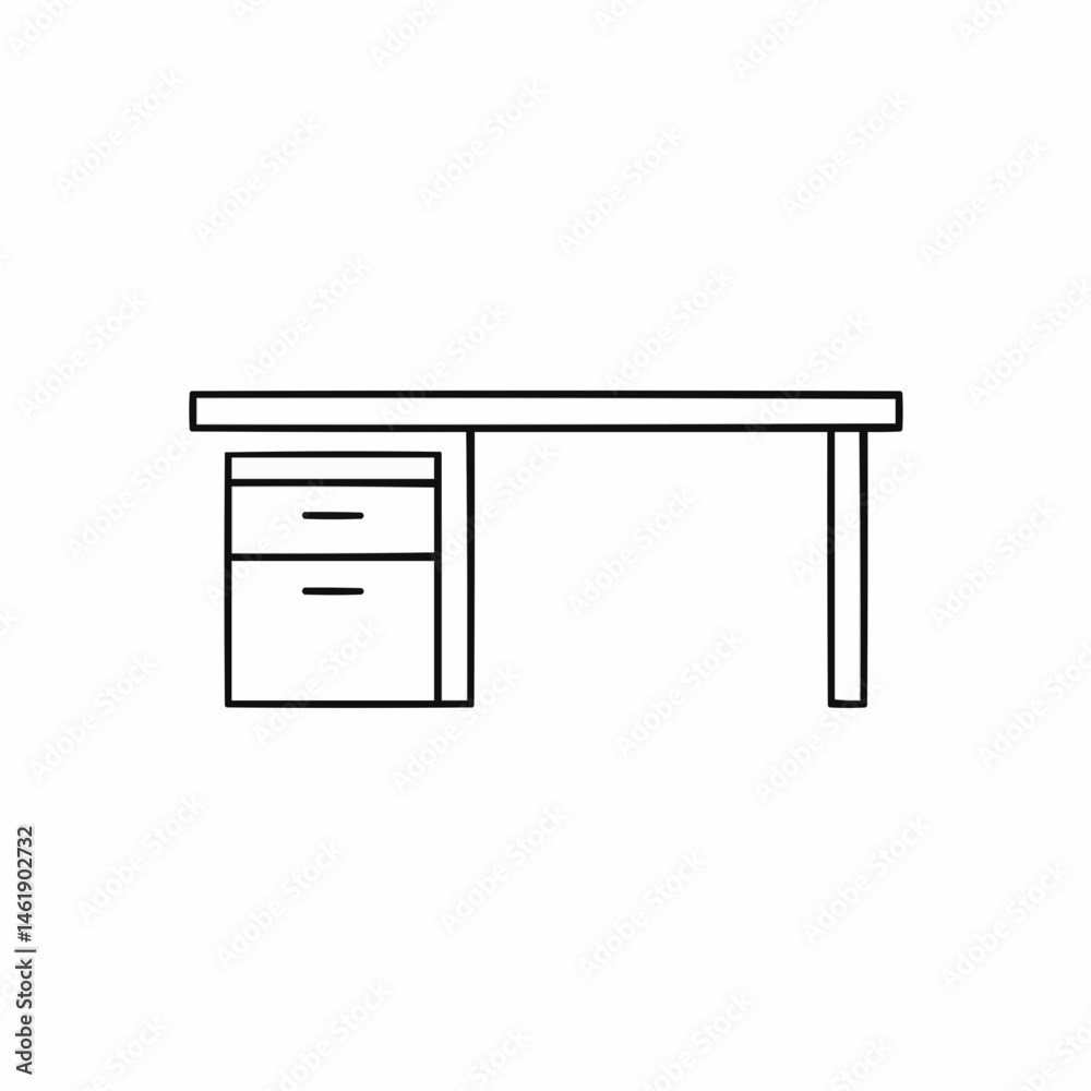 Simple line art of a desk with a single drawer, minimalist and clean design Simple line art of a desk with a single drawer, minimalist and clean design