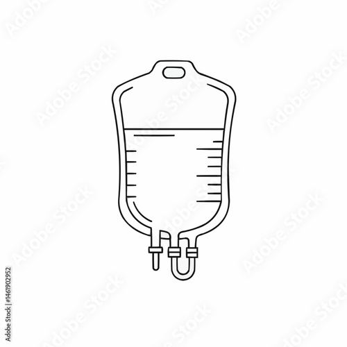 Simplified drawing of a blood bag with liquid content and measurement marks